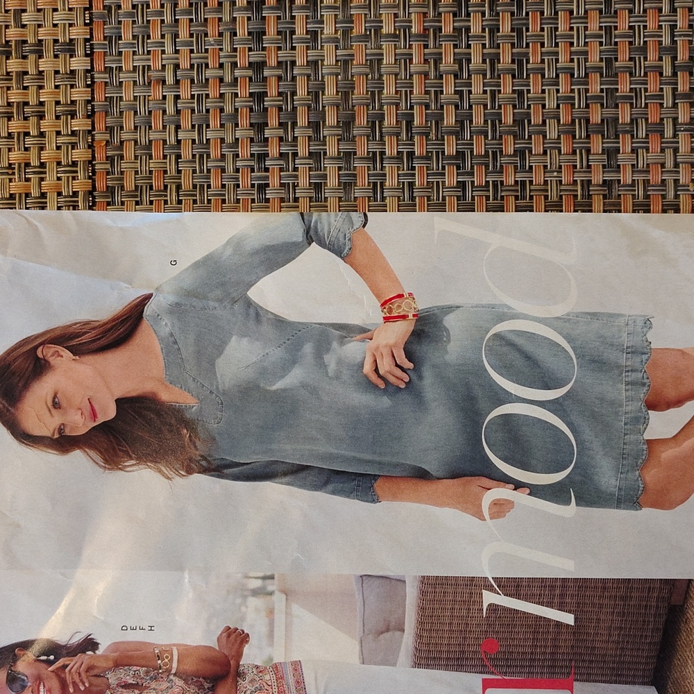 TALBOTS SCALLOP-TRIM DENIM SHIFT DRESS SIZE 12